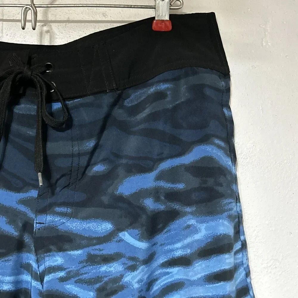 Matix Mens Board Shorts Sz. 32 Blue Black Water Waves Tie Front